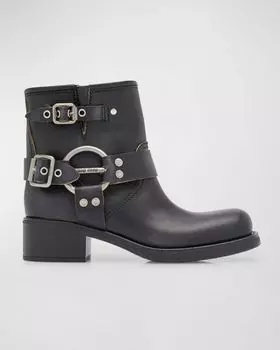 Байкерские ботильоны с кожаной пряжкой и пряжкой Miu Miu, цвет Nero