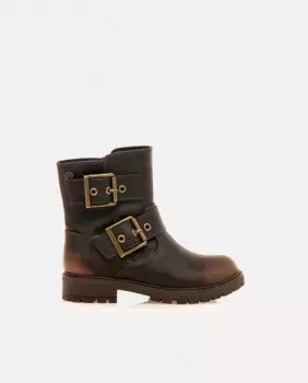Байкерские ботинки для девочки с пряжками Mustang, коричневый