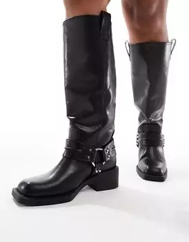 Байкерские сапоги Curve Camila с плоскими ремешками черного цвета ASOS DESIGN