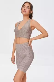 Байкерские шорты Active Honeycomb Forever 21, серо-коричневый
