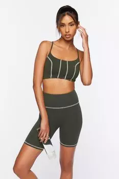 Байкерские шорты Active с контрастной отделкой Forever 21, кипарис