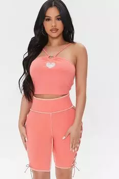 Байкерские шорты на шнуровке Forever 21, розовый