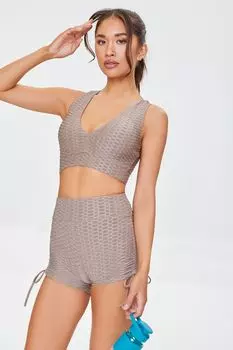 Байкерские шорты с фактурной кулиской Active Forever 21, серо-коричневый