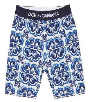Байкерские шорты с принтом из смесового хлопка Dolce&Gabbana, синий