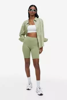 Байкерские шорты в рубчик H&M, светло-зеленый хаки