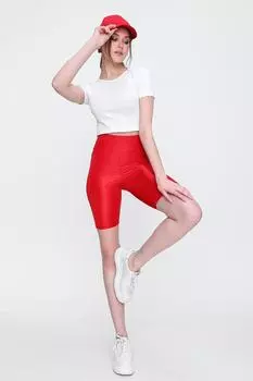 Байкерские тайтсы с высокой талией и эффектом лифтинга Smd-x5901 Trend Alaat Stili, красный