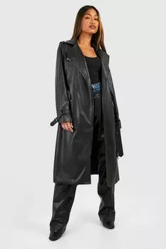 Байкерский тренч с поясом boohoo, черный