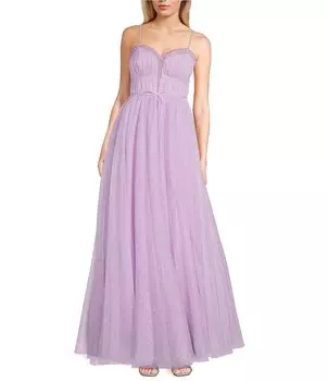 Бальное платье без бретелек City Vibe с блестящим тюлем и бантом спереди, фиолетовый