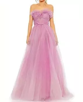 Бальное платье без бретелек из блестящего тюля в сиреневом омбре Mac Duggal