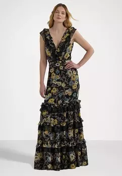 Бальное платье FLORAL RUFFLE-TRIM GEORGETTE GOWN Ralph Lauren, черный