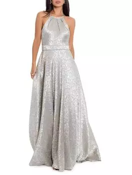 Бальное платье из мятой фольги Betsy & Adam, серый