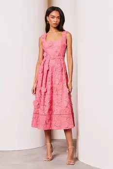 Бальное платье миди премиум-класса с объемным кружевом и цветочной вышивкой Lipsy, розовый