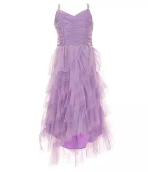 Бальное платье Rare Editions для больших девочек 7–16 лет, без рукавов, со сборками и украшенной талией, сетчатое бальное платье, фиолетовый