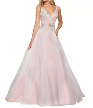 Бальное платье с облегающим силуэтом и кружевной аппликацией из бисера в цвете слоновой кости/телесного цвета Mac Duggal