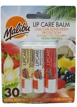 Бальзам для губ, набор помад UVA-UVB SPF30, 3 шт. Malibu