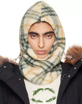 Балаклава из флиса бежево-зеленой клетки Burberry