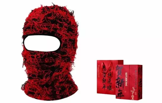 Балаклава унисекс US8ACC Funny Face + новогодний бокс, красный/черный