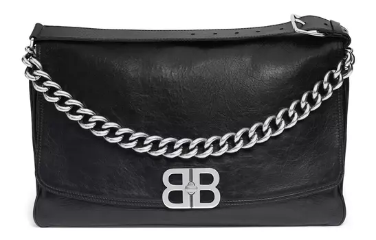 Balenciaga Большая мягкая сумка-клапан Bb, черная