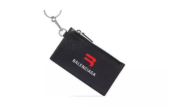 Balenciaga Брелок-зажим для карт из кожи дойной коровы Zero Wallet, унисекс, черный