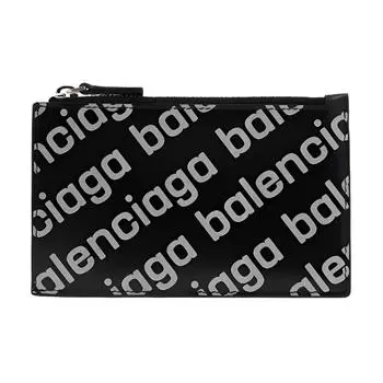 Balenciaga Длинный мужской кошелек с зажимом для карт из телячьей кожи, черный