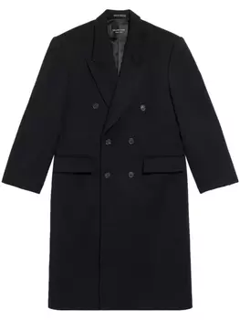 Balenciaga double-breasted wool coat, черный