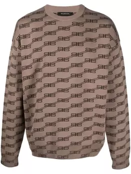 Balenciaga джемпер вязки интарсия с монограммой BB, коричневый