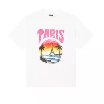 Balenciaga Футболка Paris Tropical, средний крой, белая/розовая