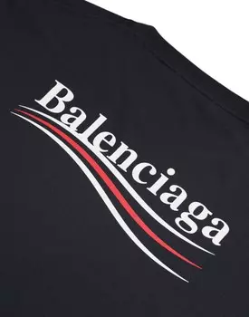 Balenciaga Хлопковая мужская футболка с круглым вырезом и короткими рукавами с логотипом, синий