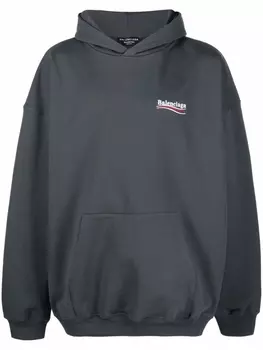 Balenciaga худи Large Fit с логотипом, серый