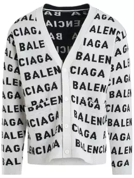 Balenciaga кардиган с логотипом, связанный интарсией, белый