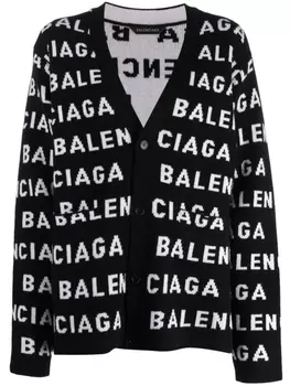 Balenciaga кардиган вязки интарсия с логотипом, черный