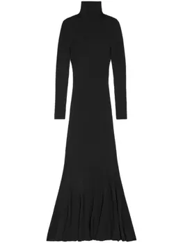 Balenciaga кашемировое платье макси с высоким воротником, черный