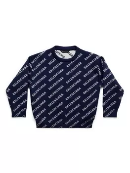 Balenciaga Kids джемпер вязки интарсия с логотипом, синий