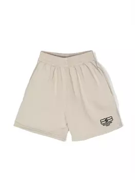 Balenciaga Kids шорты с вышитым логотипом, нейтральный цвет