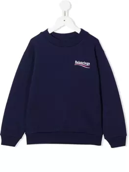 Balenciaga Kids толстовка с вышитым логотипом, синий