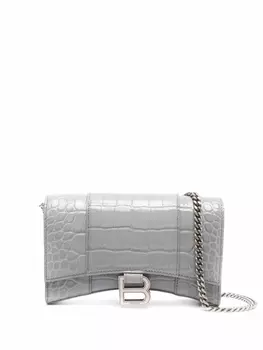 Balenciaga клатч Hourglass с тиснением под кожу крокодила, серый