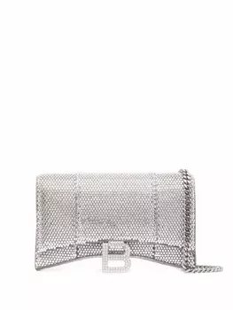 Balenciaga кошелек Hourglass с кристаллами, серебристый