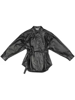 Balenciaga кожаная рубашка с завязками, черный