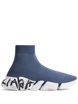 Balenciaga кроссовки Speed 2.0 с принтом граффити, синий