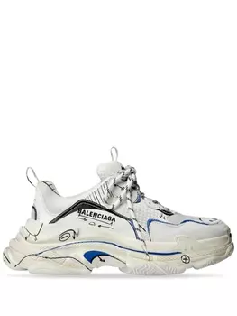 Balenciaga кроссовки Triple S с принтом, белый