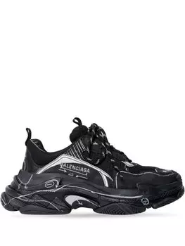 Balenciaga кроссовки Triple S с принтом, черный