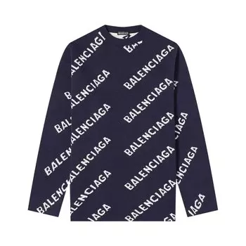 Balenciaga Круглый вырез с логотипом Allover, цвет Черный/Белый