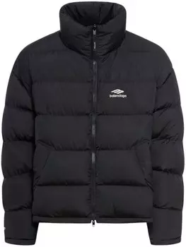 Balenciaga куртка-пуховик с вышитым логотипом, черный