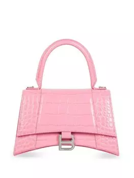 Balenciaga маленькая сумка Hourglass с тиснением под кожу крокодила, розовый