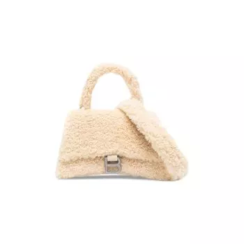 Balenciaga Маленькая сумка с меховой ручкой сверху Песочные часы, Бежевый