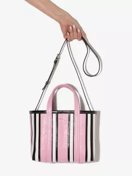 Маленькая сумка-шопер Balenciaga Barbs East-West в полоску, розовый