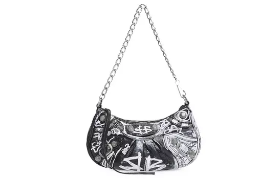 Balenciaga Мини-сумка Le Cagole с цепочкой и принтом «граффити», черная
