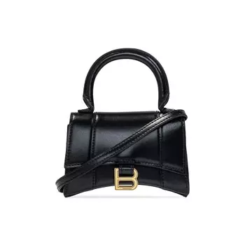 Balenciaga Миниатюрная сумка Hourglass с ручкой сверху, черная