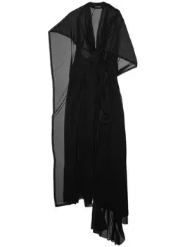 Balenciaga многослойное платье миди с V-образным вырезом, черный