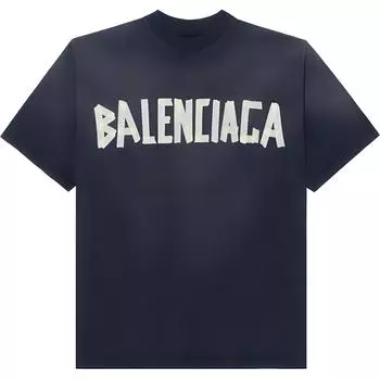 Balenciaga Мужская футболка Tape Type, средняя посадка, черная, выцветшая